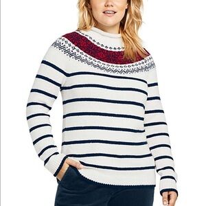 🔥 Land’s End NWT Roll Neck Cream Sweater red & blue 1X